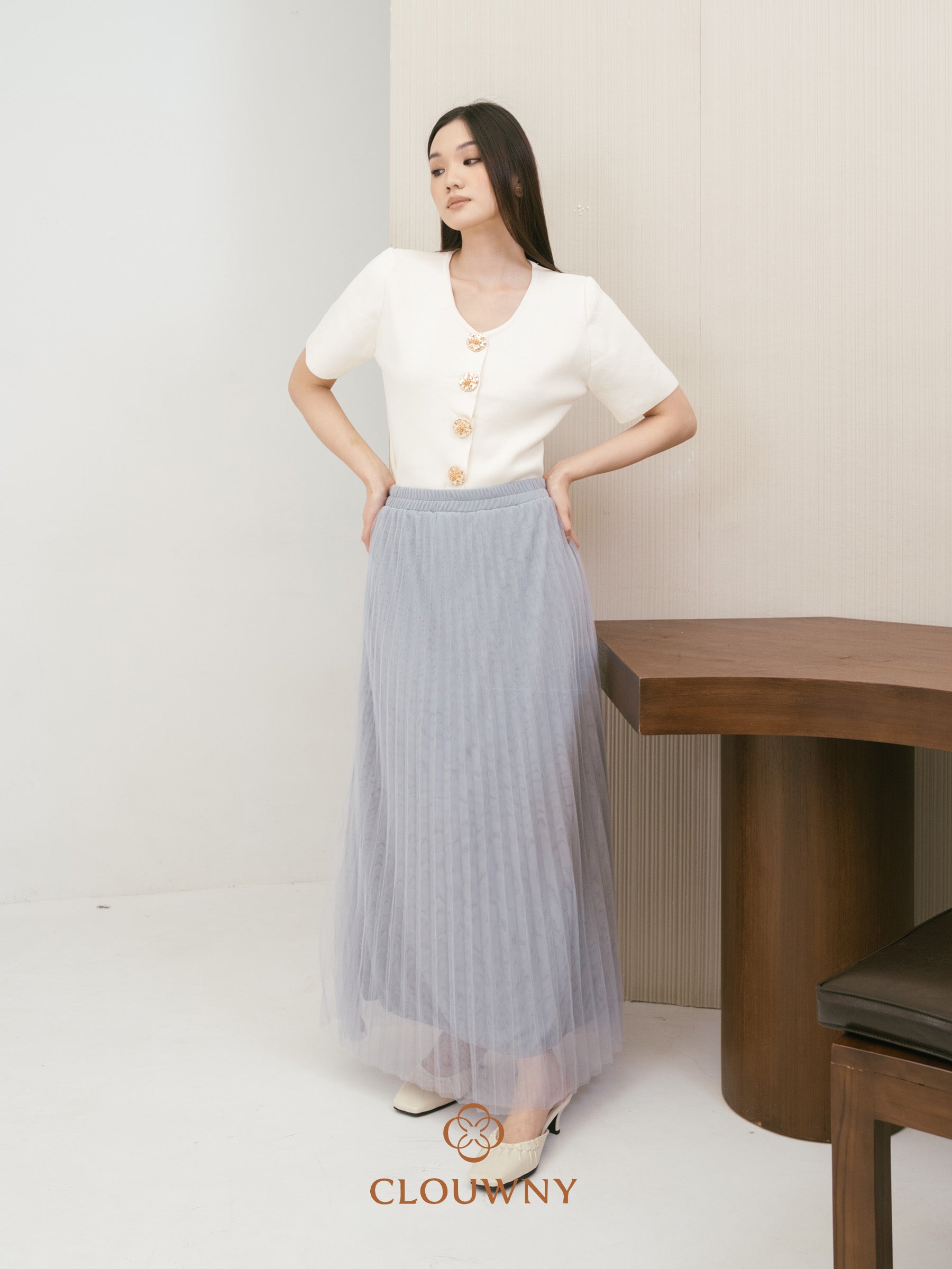 Onyva Tutu Pleats Skirt - Light Grey